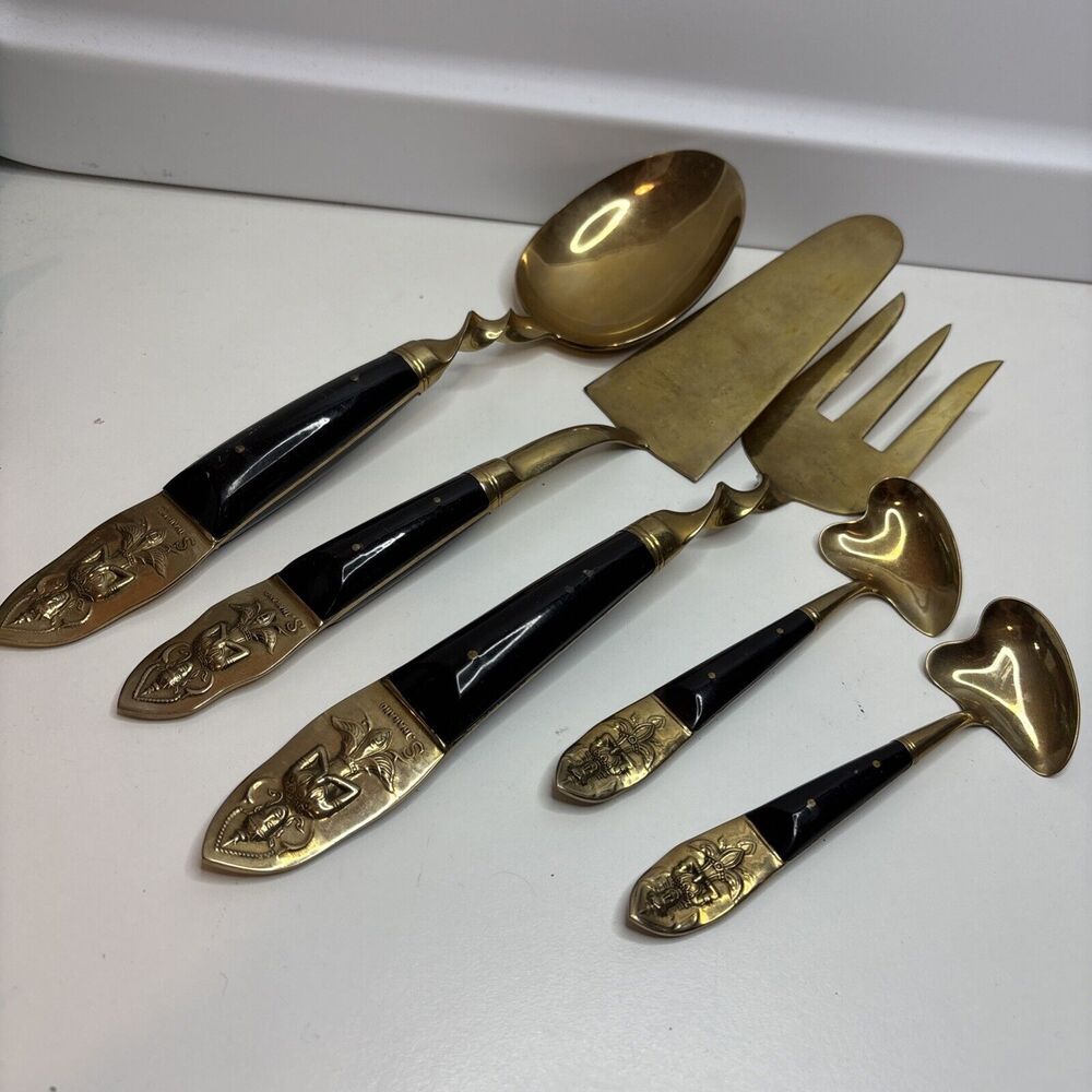 Vintage Siam Brassware Buddha Silver Ware 5 Pieces